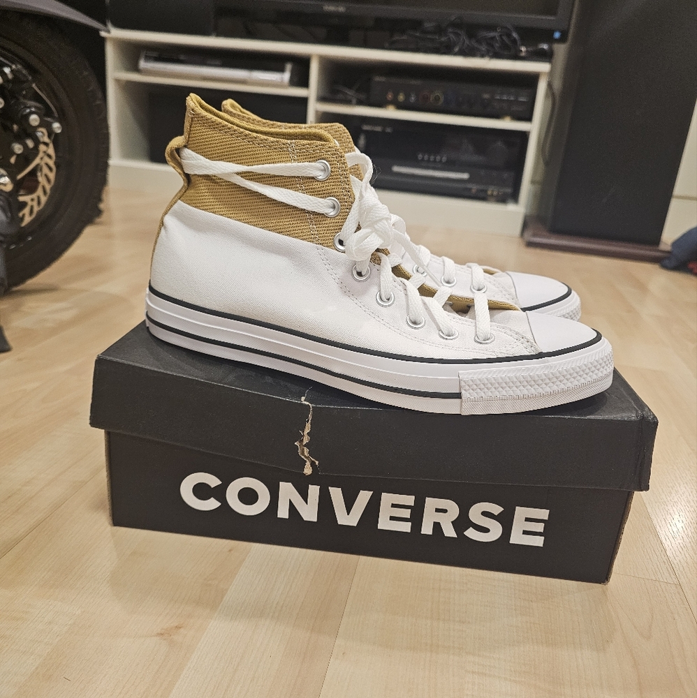 Converse High-Top Sneakers in White and Tan MEN 8
